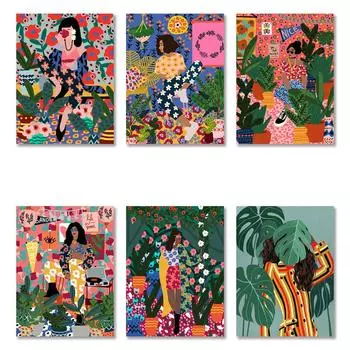 Абстрактные цветы для девочек, волосы, настенная живопись на холсте, птица, постеры на скандинавскую тему, настенные панно для гостиной, домашний декор 21cm30cm NoFrame