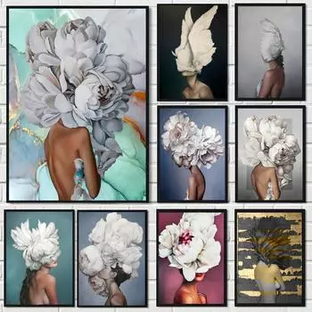 Абстрактные цветы голова Золотая роза женщина перо девушки холст картины настенные художественные постеры и принты женские фотографии домашний декор 21x30cm No Frame