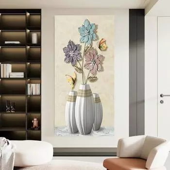 Абстрактные цветы Холст Картина Стереоскопические цветы Настенные постеры и печать Quadro Настенная картина Домашнее украшение Китайские элементы 20x40cm