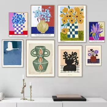 Абстрактные цветы, красочная ваза, лебедь, птица мира, волны, настенная художественная печать, холст, живопись, плакаты на скандинавскую тему, фотографии, декор для гостиной A4 21X30cm No Framed