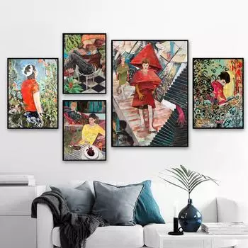 Абстрактные цветы, лес, человек-лебедь, акварель, настенная живопись на холсте, плакаты на скандинавскую тему и принты, настенные панно для декора гостиной 21cm30cm NoFrame