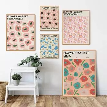 Абстрактные Цветы Рынок Стокгольм Париж Плакат Винтаж Минималистский Скандинавский Холст Картина Настенное Искусство Декоративные картины Домашний Декор 21x30cm No Framed