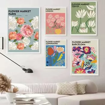 Абстрактные Цветы Рынок Винтаж Акварель Настенная Живопись Холст Картина Скандинавские Плакаты И Принты Настенные Картины Для Декора Гостиной Без Рамки 21*30cm No Frame