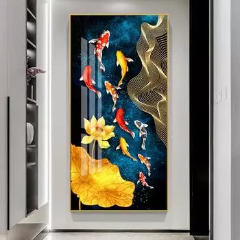 Абстрактные девять рыб кои, холст, картина, Настурция, постер, домашний декор, настенная художественная картина, украшение для гостиной, интерьера 20X40cm No Frame