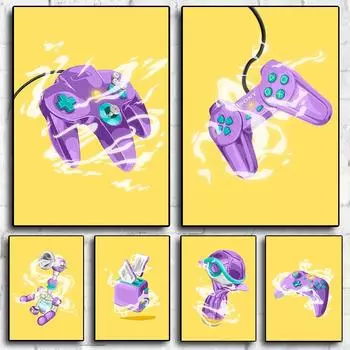Абстрактные фиолетовые картины на холсте с игровым контроллером, настенные постеры и принты, изображения игровых геймпадов, домашний декор 21x30cm No Framed
