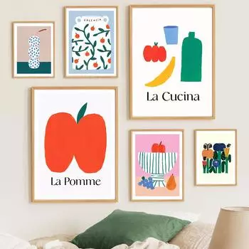 Абстрактные фрукты, банан, коньки, настенное искусство, ваза в горошек, постеры, чаша, принты, расцветающая картина на холсте, картины для декора гостиной 21x30cm No Framed белый