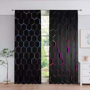 Абстрактные геометрические черные золотые крутые дешевые занавески для мальчиков для гостиной, 2 шт., детская спальня, детские окна, крючки для декора ванной комнаты W50 X H130(CM)X2&Hook