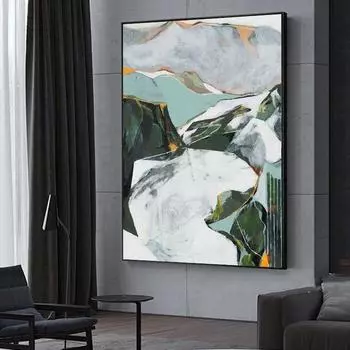 Абстрактные геометрические цветные блоки, холст, картины, печать плакатов, зеленый мрамор, настенные художественные картинки для гостиной, интерьера, домашнего декора 20cm40cm NoFrame