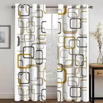 Абстрактные геометрические художественные комплекты с бохо-эстетической элегантностью, занавески на окна для гостиной, спальни, кухни, 2 предмета, декор 100W160H(CM)40x63in&Hook