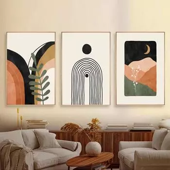 Абстрактные геометрические художественные постеры и принты середины века, арка, цветок, холст, картина, луна, бохо, настенные панно для декора гостиной 21cm30cm NoFrame