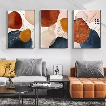 Абстрактные геометрические линии оранжевого цвета, акварель, бохо, настенный постер, принт, скандинавская картина на холсте, художественные фотографии, домашний декор для гостиной 21cm30cm No Frame