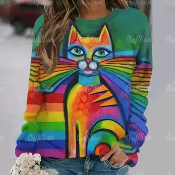 Абстрактные геометрические узоры Женские футболки Модные тенденции Женская одежда Футболка с длинными рукавами Весна/Осень Уличная одежда Пуловер S