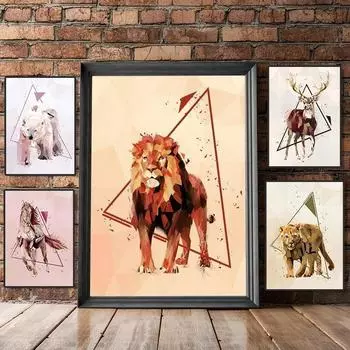 Абстрактные геометрические животные холст картина печать лошадь лев олень настенная живопись для гостиной украшение дома постер Cuadros 21x30cm No Framed