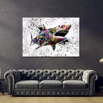 Абстрактные граффити, акварель, Акула, холст, картина, плакат и принты, настенные художественные фотографии, домашний декор для гостиной, без рамки 21cm30cm NoFrame