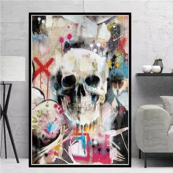 Абстрактные граффити Череп Холст Картины Красочные смешанные плакаты с этикетками и принты Настенные художественные картины для декора гостиной Cuadros 21x30 No Frame
