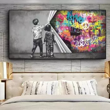 Абстрактные граффити, детские на сцене, занавески, холст, художественные постеры, принты, настенные панно для гостиной, домашний декор Cuadros 20x40cm