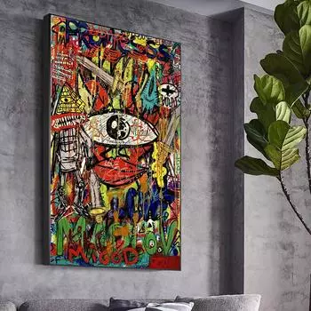 Абстрактные Граффити Хип-стрит Альтернативное Искусство Холст Глаза Мальчик Цвета Прохладное Роскошное Произведение Искусства Мультфильм Стена Гостиная Домашние Фотографии Украшения 20x30cm No Frame белый