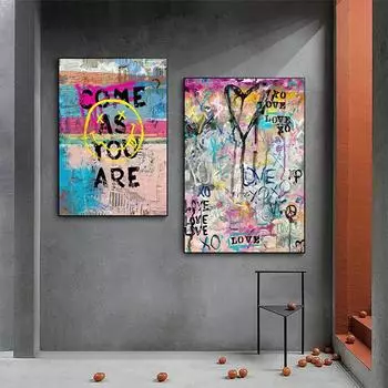 Абстрактные граффити изобразительного искусства, принты, смайлик, плакат, картина на холсте, настенная живопись, картина для гостиной, домашний декор 21x30cm No Framed