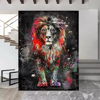 Абстрактные граффити Лев Слон печать плакатов для гостиной домашний декор красочная акварель животное холст картина настенное искусство без рамки 21*30cm