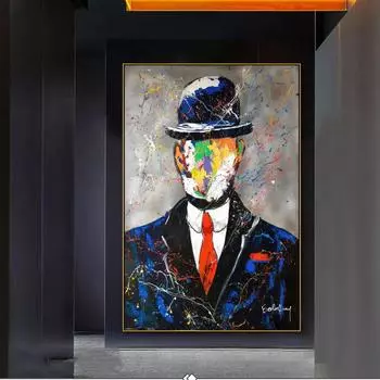 Абстрактные граффити, уличное искусство Магритта, знаменитый холст, живопись, постеры, портретные принты Сына Человеческого, поп-картины Куадрос для украшения гостиной 20x30cm no frame чёрный
