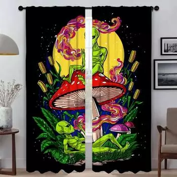 Абстрактные Грибные Узоры Домашний Интерьер Шторы 2 Части Современные Шторы Для Гостиной Для Камеры Жалюзи Затемняющие Шторы Шторы W50xH70cmx2pcs-CL