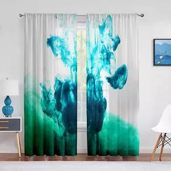 Абстрактные художественные чернильные краски, водные тюлевые шторы для гостиной, прозрачные шторы для спальни, вуаль, занавеска для оконных штор из органзы 1 PCS W100XH250cm&Rod Pocket