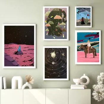 Абстрактные и интересные плакаты с кошками, холсты с животными, мультяшные планетарные изображения, художественная печать, детский сад 21cm30cm NoFrame