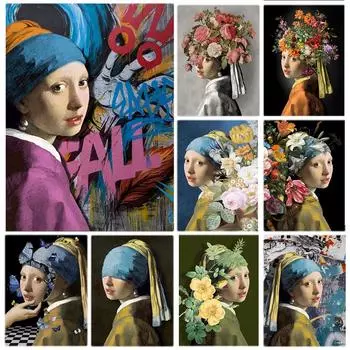 Абстрактные и интересные жемчужные серьги, постер для девочек, граффити, женское лицо, цветок, холст, картина, настенная живопись, гравюра для гостиной 21cm30cm NoFrame