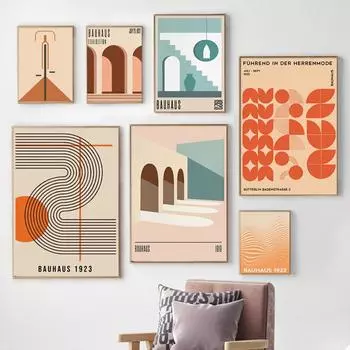 Абстрактные картины на холсте в стиле Баухаус, выставка, архитектурные геометрические постеры и принты, настенные художественные картины для домашнего декора в гостиную 21x30cm No Framed