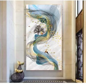 Абстрактные картины с золотым оленем, настенные панно, современная картина на холсте, синий плакат с принтом, настенное искусство для гостиной, спальни, скандинавский стиль 20x35cm