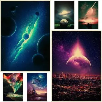 Абстрактные космические плакаты из крафт-бумаги, принты в стиле ретро, домашний декор, украшения для гостиной, картины для бара, кафе, фотографии 30x21cm