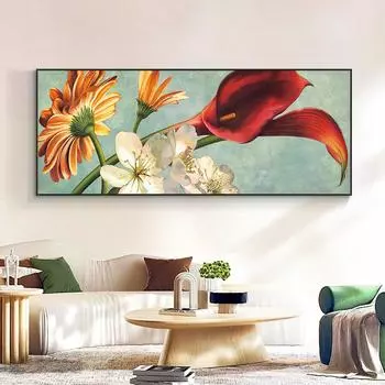 Абстрактные красные цветы, холст, живопись, современные плакаты с скандинавскими растениями и принты, настенные художественные фотографии, домашний декор для гостиной, без рамки 20cm40cm NoFrame