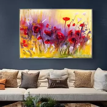 Абстрактные красные цветы мака, масло, холст, картина, пейзажные постеры и принт, настенные художественные фотографии, домашний декор для гостиной, без рамки 21*30cm