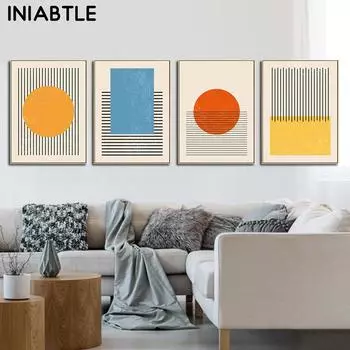 Абстрактные красные, синие, желтые геометрические круглые линии, скандинавские постеры, принты, настенная живопись на холсте, настенные панно для декора гостиной 21cm30cm NoFrame