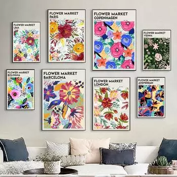 Абстрактные красочные цветочные плакаты на рынке Лондона, Парижа, Токио, принты, декоративные картины, картины на холсте, настенные картины, скандинавский домашний декор 21x30cm No Framed