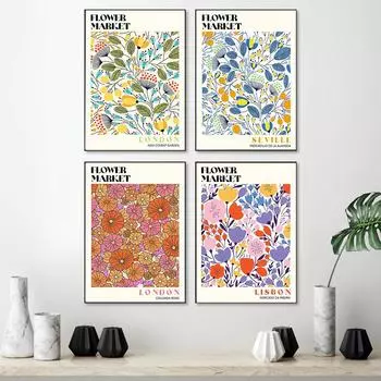 Абстрактные красочные цветочный рынок, настенная живопись на холсте, плакаты на скандинавскую тему и принты, настенные панно для гостиной, украшения дома 21*30cm