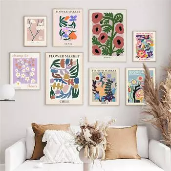 Абстрактные красочные цветы Матисс Япония настенная живопись холст плакаты на скандинавскую тему и принты настенные панно для декора гостиной 21*30cm