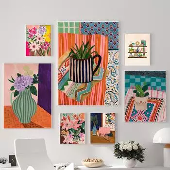 Абстрактные красочные цветы ретро постер скандинавские растения холст плакат и гравюра украшение гостиной растение 21cm30cm NoFrame