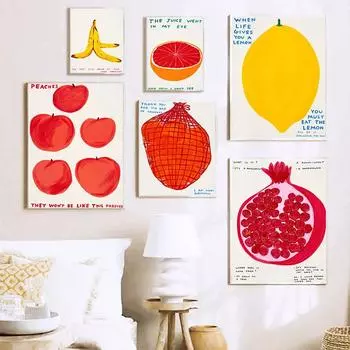 Абстрактные красочные фрукты искусство холст картины лимон банан персик плакаты и принты картина скандинавская гостиная стена эстетический декор 21x30cm No Framed