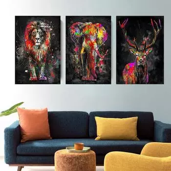 Абстрактные красочные картины на холсте с изображением льва, современные постеры и принты с животными, настенные художественные картины для украшения гостиной и дома 21x30cm No Framed