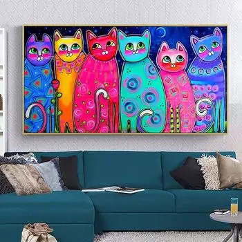 Абстрактные красочные кошки, холст, живопись, Mdern Anima, постеры и принты, настенные панно Cuadros для гостиной, домашний декор, без рамки 20*40cm