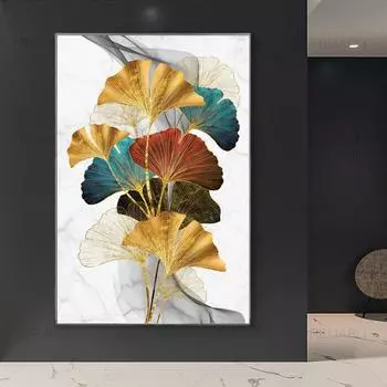 Абстрактные красочные принты с листьями гинкго билоба, современная картина на холсте, HD настенный художественный постер для гостиной, галереи, украшение для дома 20x30CM NO FRAME мандариновый
