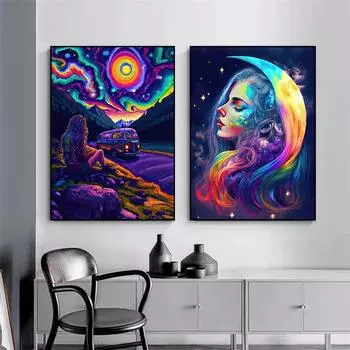 Абстрактные красочные радужная богиня лотос плакаты и принты фигурки холст картины настенные художественные картины для украшения комнаты дома 21x30cm No Framed