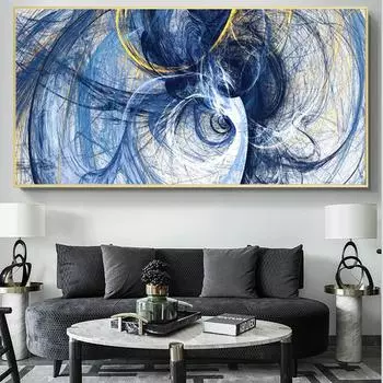 Абстрактные креативные синие линии, картины, настенные художественные постеры и принты, современное искусство, картина маслом на холсте для декора гостиной 20*40cm