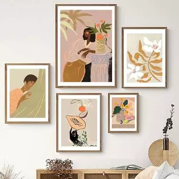 Абстрактные Ленивые Женщины Танец Цветок Лимон Папайя Фрукты Настенная Живопись Печать Холст Картина Скандинавский Плакат Картины Для Декора Гостиной 21x30cm No Framed