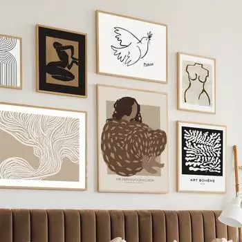 Абстрактные линии девушка геометрическая птица Пикассо Матисс настенная живопись холст картины постеры и принты настенные панно для декора гостиной A4 21X30cm No Framed