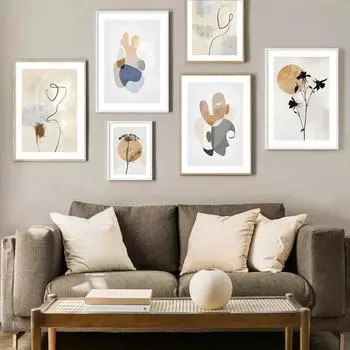 Абстрактные линии девушка луна растение цветок настенное искусство холст живопись скандинавские постеры и принты настенные картины для гостиной домашний декор 21x30cm No Framed