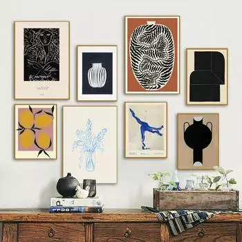 Абстрактные линии Девушка Обнаженная Лимонная ваза Геометрия Настенные художественные принты Картина на холсте Скандинавский постер Настенные картины для декора гостиной 21x30cm No Framed