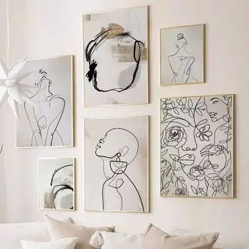 Абстрактные линии холст картины, красивая элегантная женщина цветы принты, настенное искусство, картины, гостиная, украшение дома 21x30cm No Framed