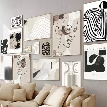 Абстрактные линии, лицо девушки, бохо, геометрия, современный декор для гостиной, постеры и принты, настенная живопись на холсте, настенная картина для дома, бар A4 21X30cm No Framed